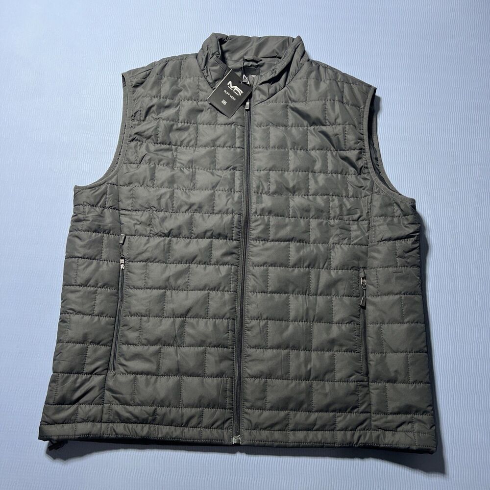 Mack Russo Puff Vest Men's Dark Grey Puffer Vest Zippered Pockets Size XXL